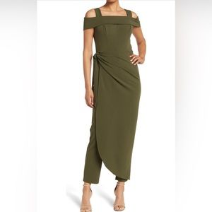 ✨NWT✨ Olive Marina Cold Shoulder Waist Tie Overlay Jumpsuit